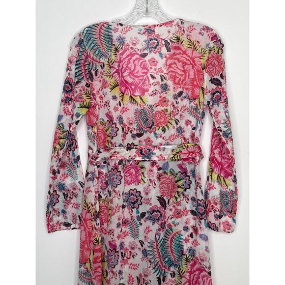 Debbie Katz inez Zara fpink loral midi wrap sheer summer resort dress XS - Picture 10 of 14